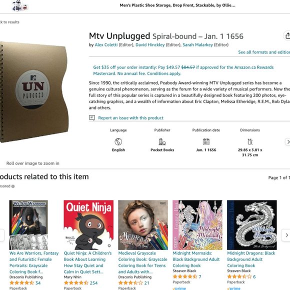 "MTV Unplugged" Spiral bound guitar body shaped book. 1st Edition & Numbered NEW - Picture 7 of 7